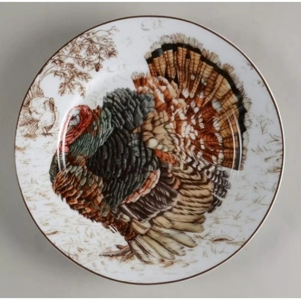 Williams Sonoma Plymouth Salad Dessert Plate Set 4 Turkey Thanksgiving Fall